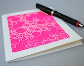 Pink Bubbles Notecard, Magenta Circle Greeting Card