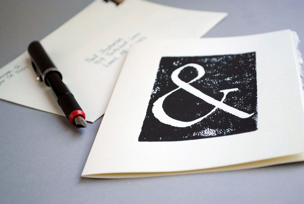 Ampersand Notecard - Black Silhouette Blank Card - Block Print 5 x 7 inches