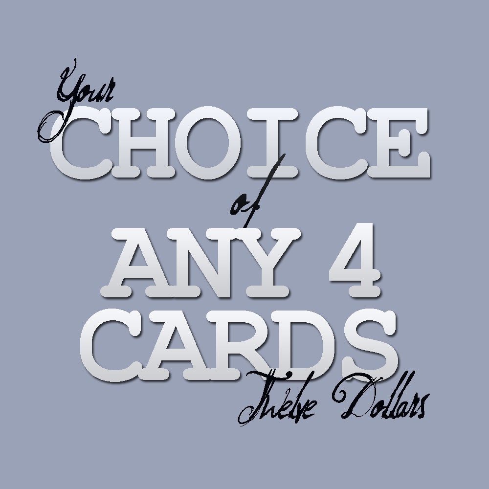 Handprinted Notecard Set, Four Notecards, Your Choice