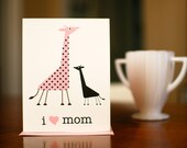 I Heart Mom - Mama & Baby Giraffes Mother's Day Card on 100% Recycled Paper