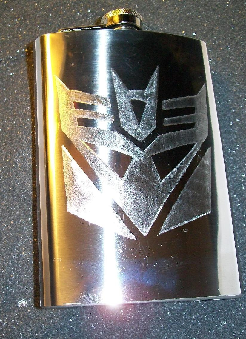 Transformers Decepticon engraved stainless steel flask