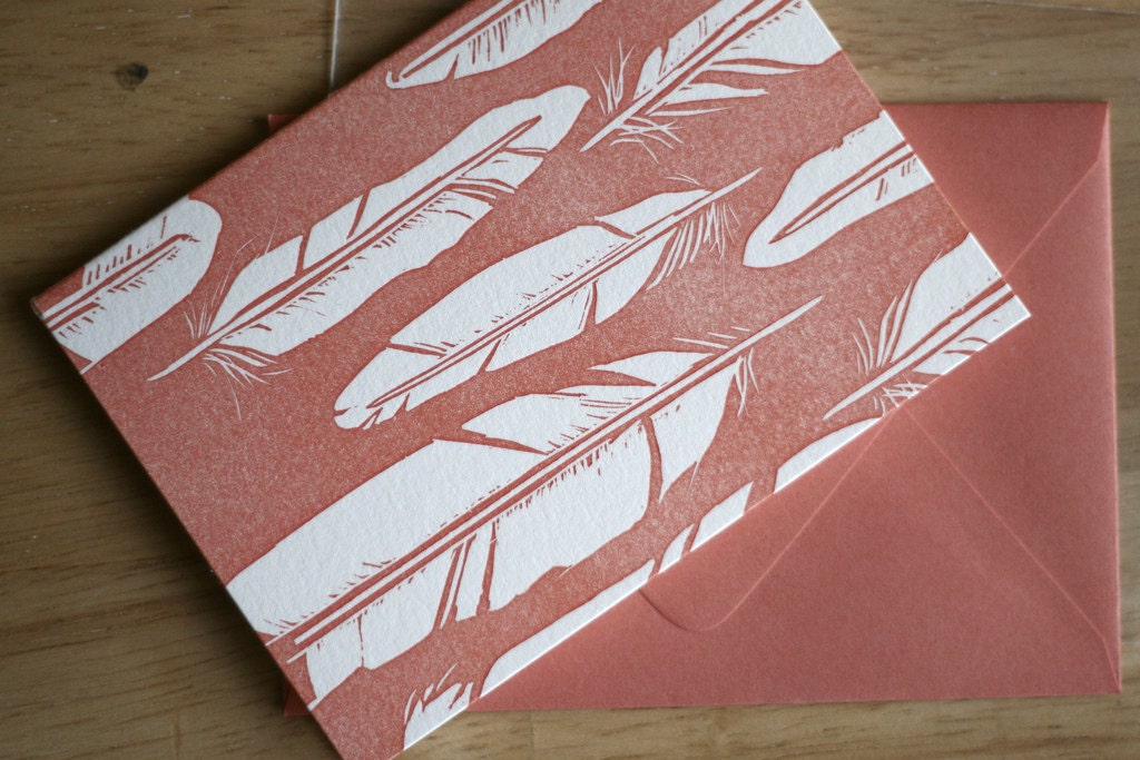 Letterpress Feathers Blank Card