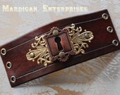 Leather Cuff - keyhole on brown leather