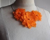 SALE -3 in 1 Fabric Flower Accessories in Orange Color - Necklace - Headband - Brooch (Ready To Ship)