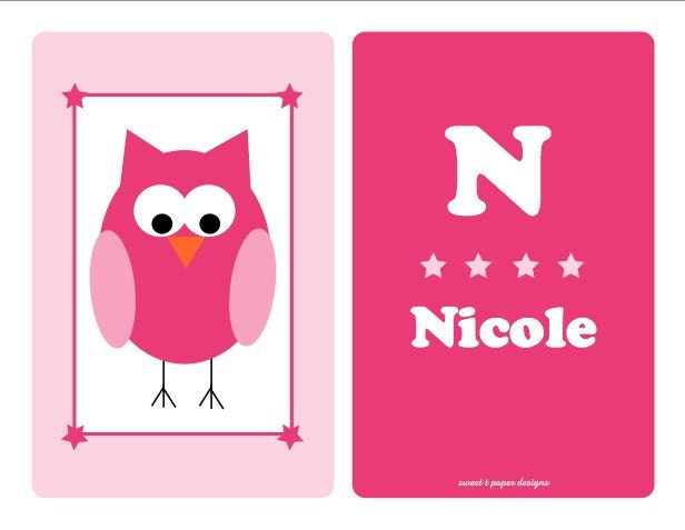Personalized Name Print 8 X 10 Girl Owl