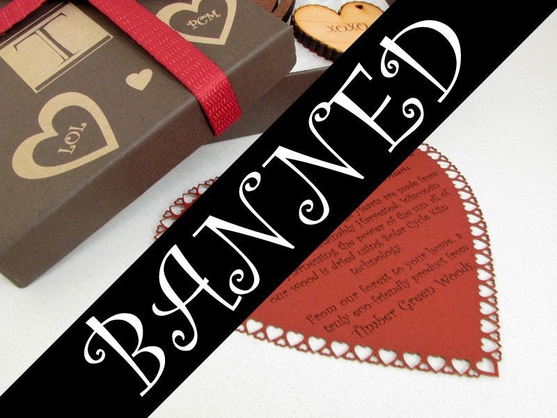 Cheeky Sexy Message Hearts - Set of 15 Engraved Mini Heart Ornaments - Sustainable Harvest Wisconsin Woods . Timber Green Woods