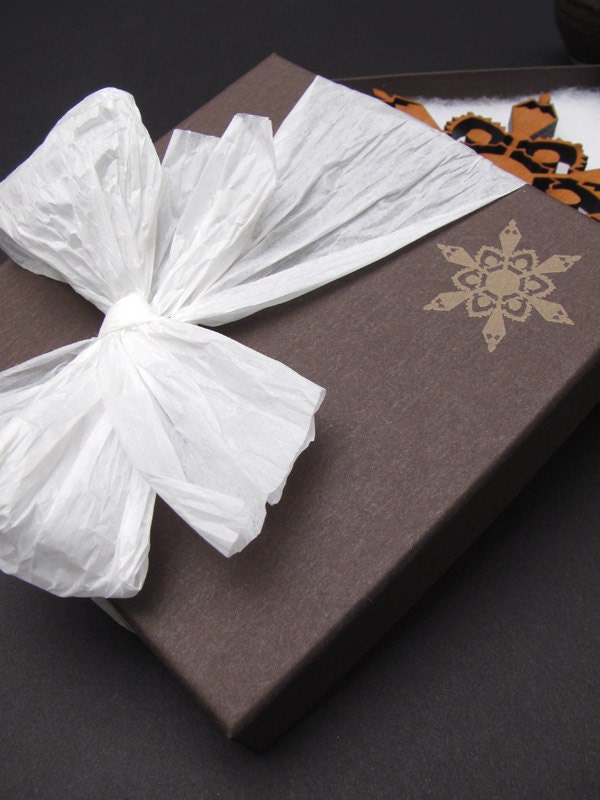 Wood Christmas Tree Ornament - Detailed Laser Cut Black Cherry Snowflake Ornament 3 1/2" - Designer Gift Box . Timber Green Woods