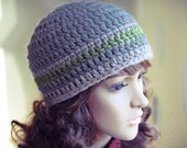 Crocheted Beanie Hat, Greenish Grey, Green, Beige, Neutral, Wool, Warm, Crochet, Unisex - Made by Kim