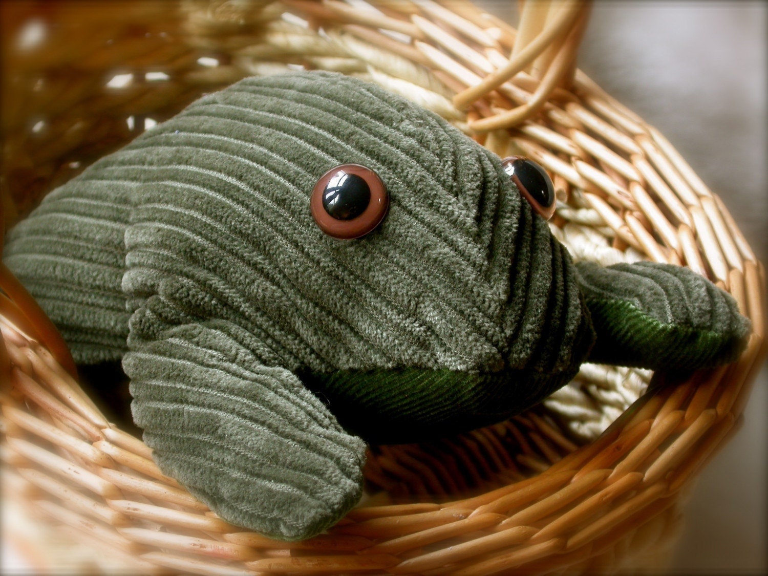 Green Frog - Cute and Cuddly - Soft Corduroy - Stuffed Animal - CraftsByRuth