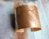 Cuff Bracelet with Fern Impression Embossed with brass, copper or nickel silver