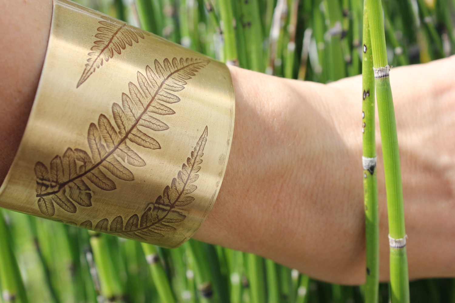 Fern - Antiqued and Polished Brass Cuff Bracelet - Individual Fern Impressions