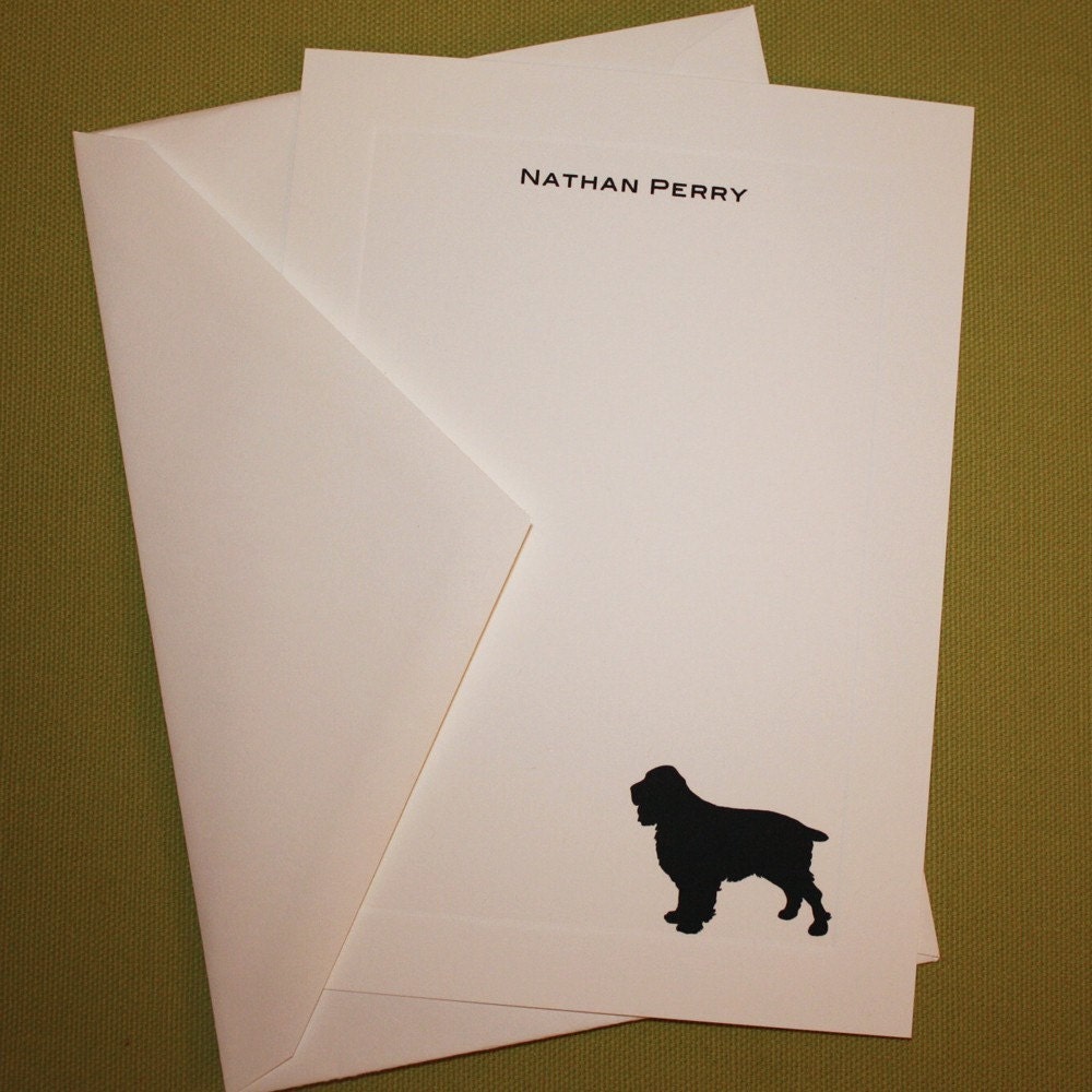 Cocker Spaniel Personalized Stationery - Set of 10 flat paneled cards