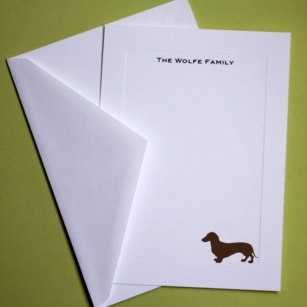 Dachshund Personalized Stationery - Set of 10 flat paneled cards