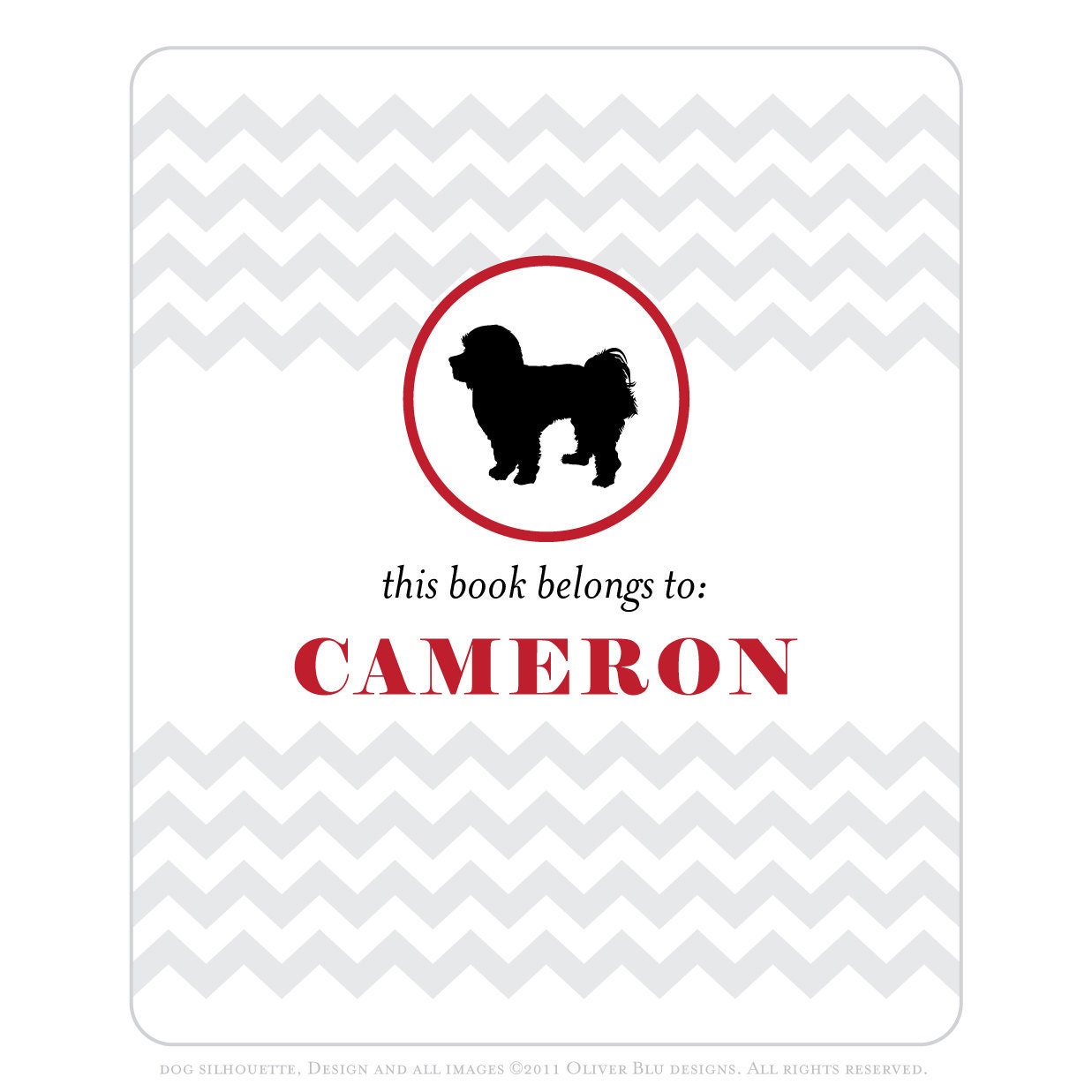 Maltese bookplates -- Personalized in chevron pattern -- Six color combinations available