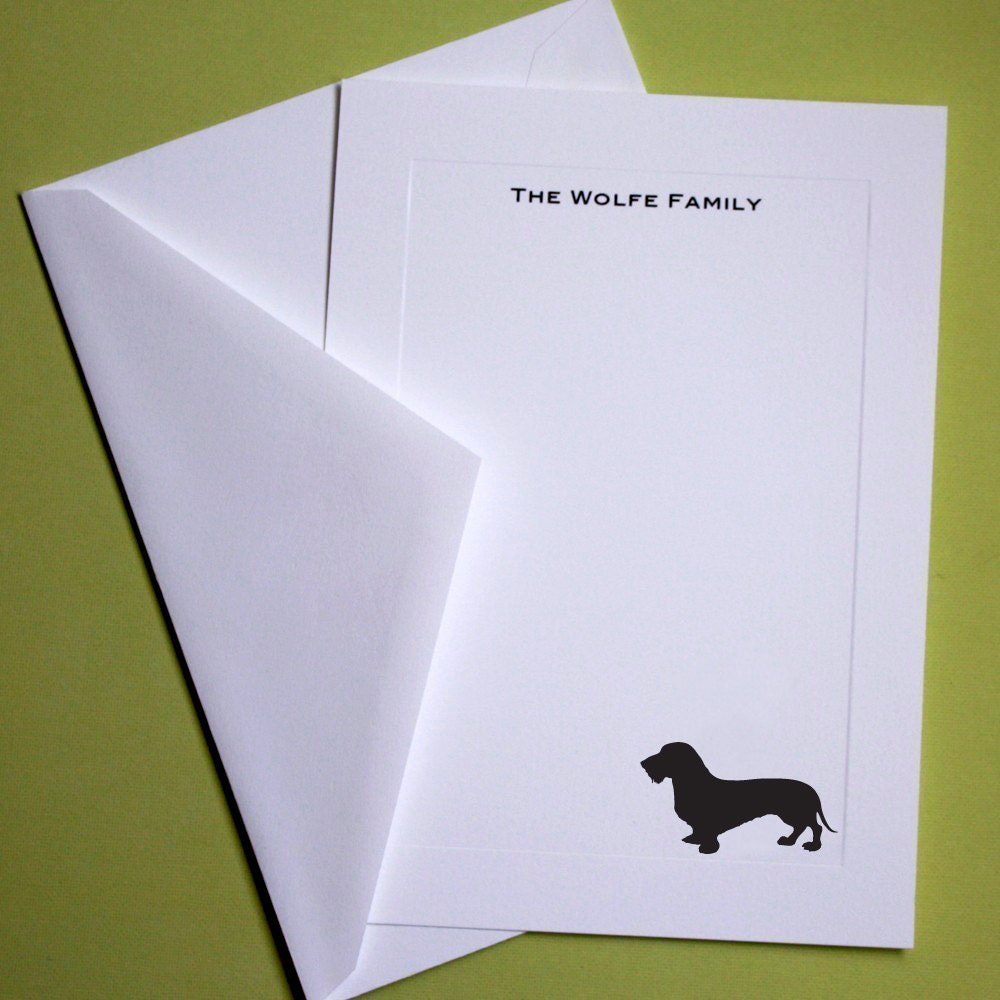 Wire Haired Dachshund Personalized Stationery - Set of 10 flat paneled cards