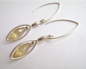 Golden Quartz Earrings, Sterling Silver, Gemstone Jewelry, Marquise, drops, yellow, sunshine, dew drops, honey, contemporary, 304