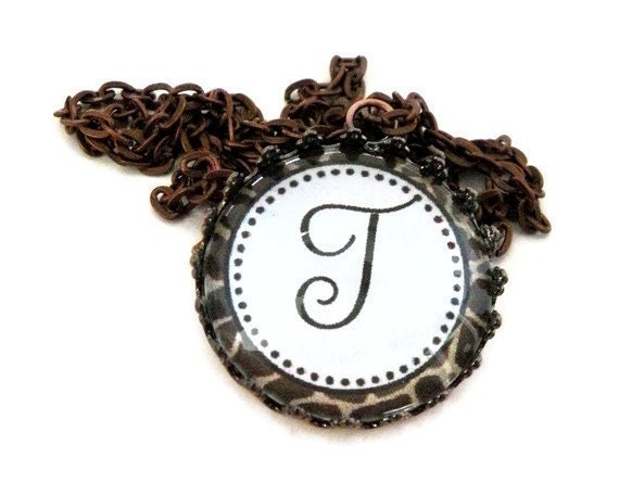 Giraffe Print Necklace Bottle Cap Jewelry Crown Custom Initial Necklace