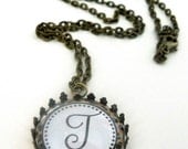 Leopard Bronze Chain Necklace Bottle Cap Jewelry Monogram Initial