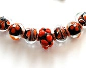 Copper Chain Necklace, Orange and Black Beaded Handcrafted Jewels by Trish