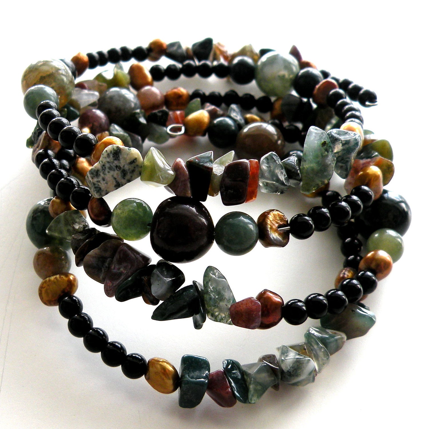 Jasper Memory Wire Bracelet Earth Tones Gemstone Jewelry