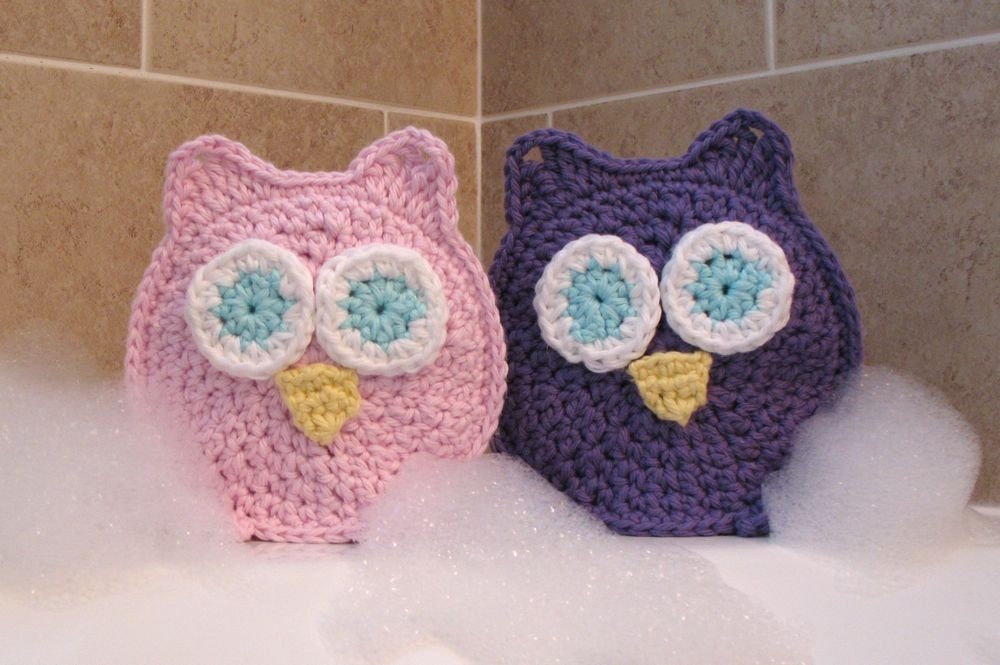 Owl Washcloths Bath Mitts Bath time's a HOOT with Sydney and Simone Valentine Gift - abbycove