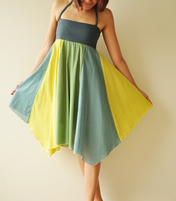Umbrella...Green Tone Cotton dress