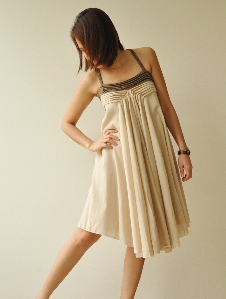 Wind of change.... Cream-Brown Cotton Dress 2 Sizes Available