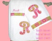 Monogrammed bath towel, Hand Towel, Wash Cloth Set, Embroidered Personalized Towels