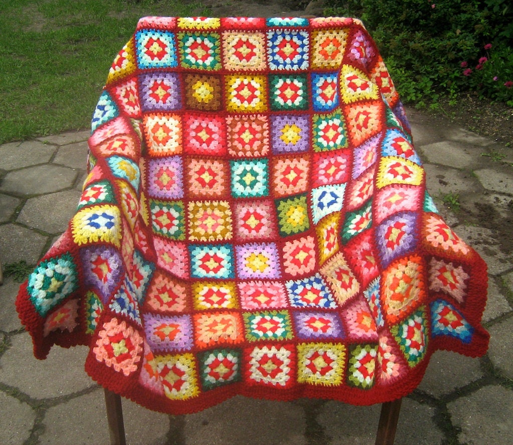 Granny square blanket, afghan, patchwork, colorful, crochet, 20% OFF price