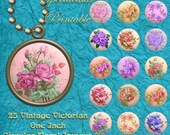 Instant Download Victorian Style Floral One Inch Circle Digital Collage Sheet Bottle Cap Images Rose Collage Art Digital Images C1-4004