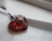 Red Swarovski Crystal Heart Pendant Necklace Oxidized Sterling Silver