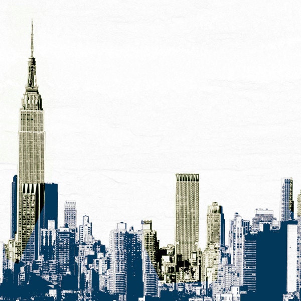 New York City Skyline - layers of towers Mid Town Manhattan building Skyline with rustic pop art graphic