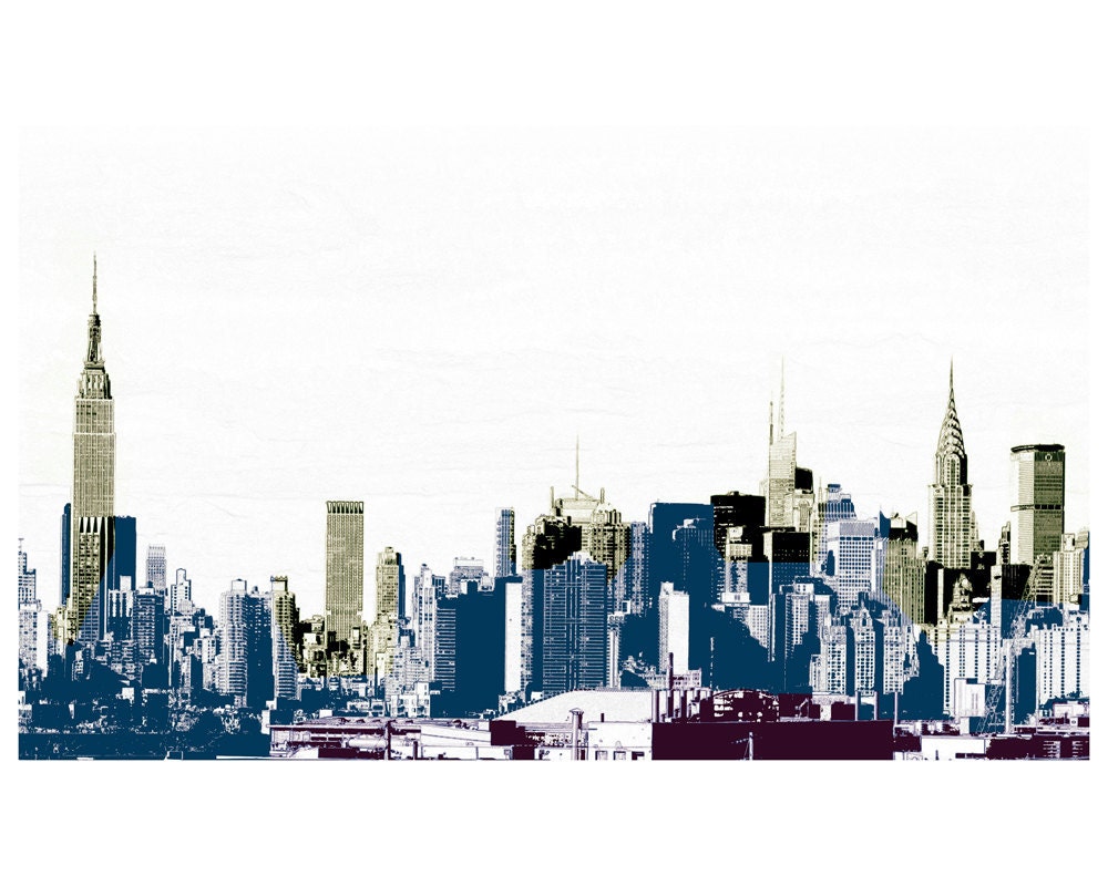 New York City Skyline - layers of towers Mid Town Manhattan building Skyline with rustic pop art graphic