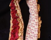 Red & Tan Ruffled Camera Strap Slipcover WITH Lens Cap Pocket
