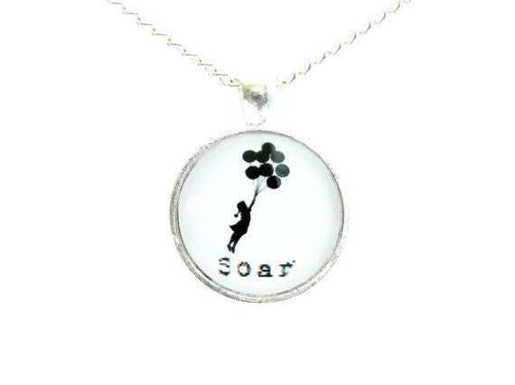 Banksy Balloon Girl Necklace Soar Bright Silver Image Silhouette Academy Awards Pendant