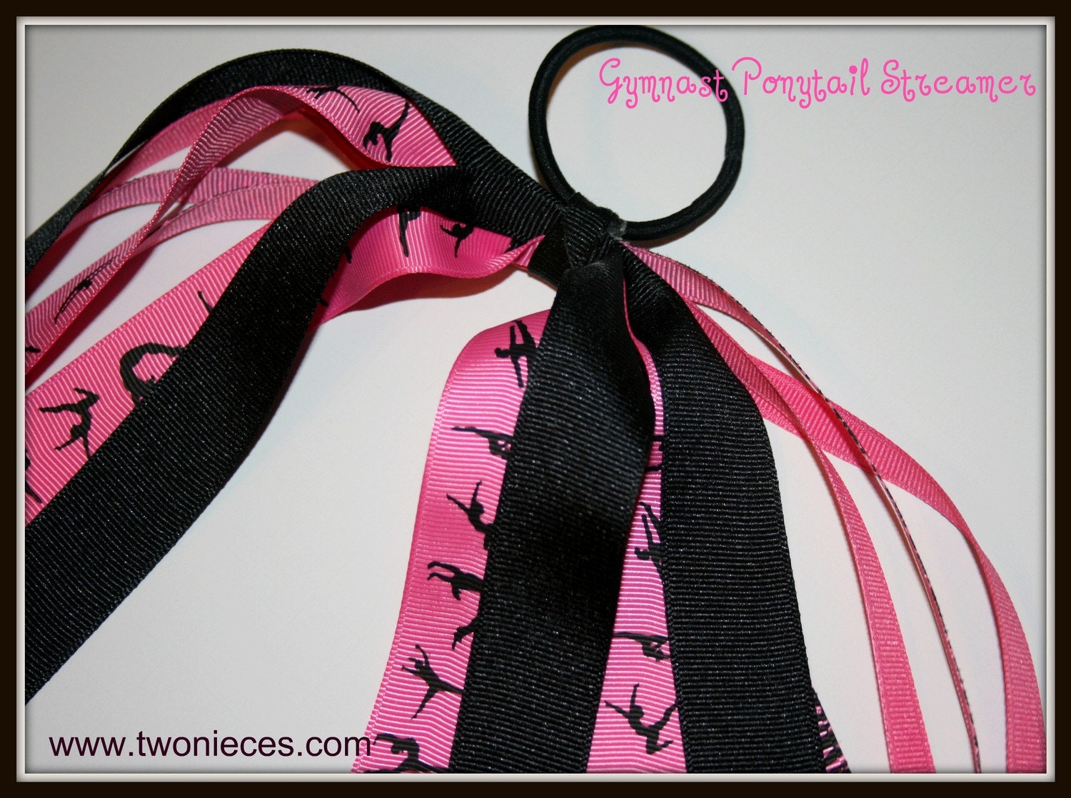Two Nieces Gymnast Dancer Ponytail Streamer-Hot Pink/Black
