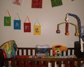 Prayer Flags Blessing Banner Bunting Garland Baby Shower Gift Custom to Match Childs Room Decor Ex: Cute Friendly Monsters 5 Panels