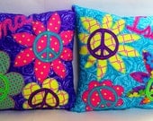 Peace Sign Cushions - 16 x 16 Personalized Accent Throw Pillows, Custom Made to Match any Decor, You Choose the Colors - Set of Two Square