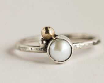 Tiny Pearl 14k Gold and Sterling Silver Ring