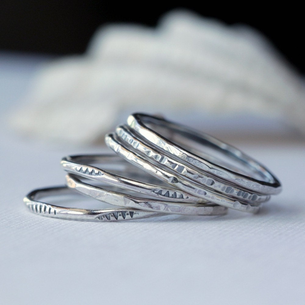 Rustic Textured Sterling Silver Stacking Rings