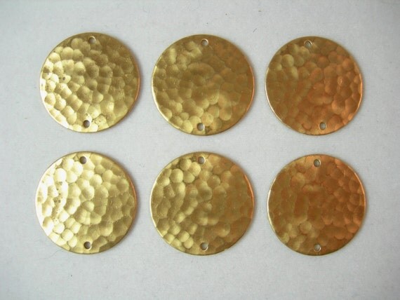 Hammered Raw Brass - 2 hole earring components - drops discs findings