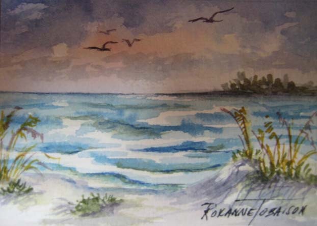 Sea Breeze, ACEO  Beach Watercolor Print Florida Sea  222 OOAK Ocean Waves