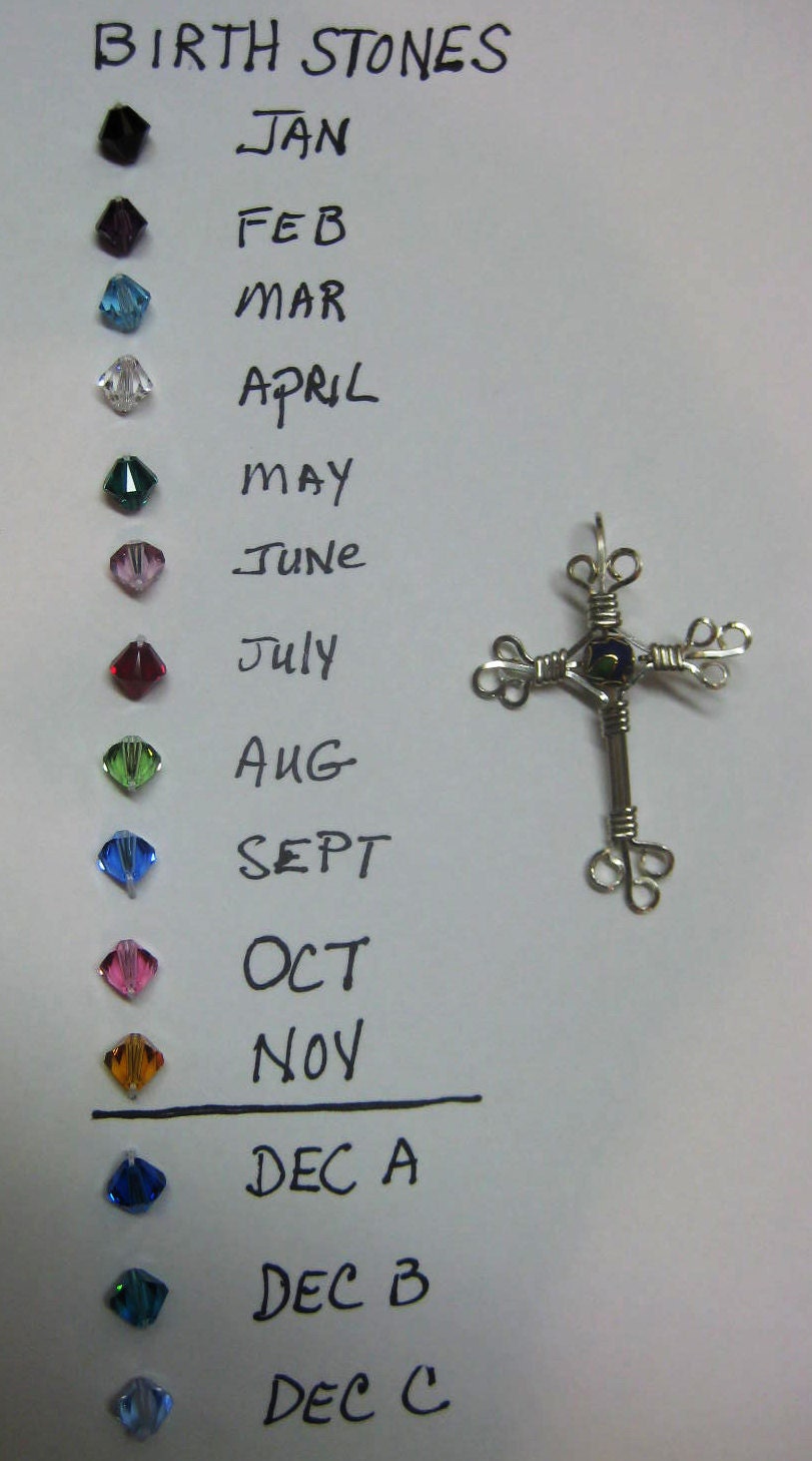 Birthstone Cross, YOUR BD stone, Pendant, Wire wrapped .925 Sterling Silver Swarovski Crystals  Customized  Cross