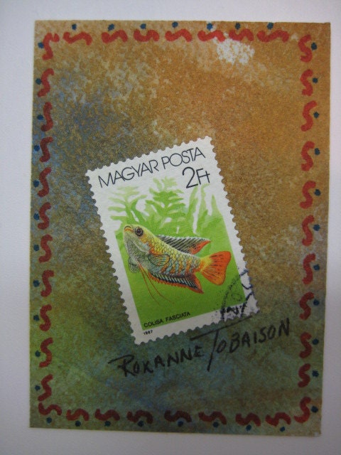 Tropical Fish International Stamp Series ACEO 131 original watercolor painting collectible watercolorsnmore