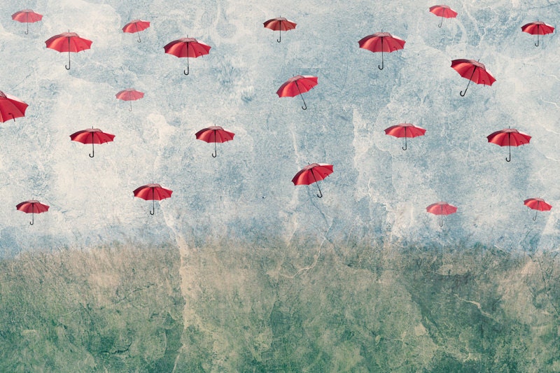 It's raining red umbrellas / dreamy surreal photograph / fine art print / by Kitoki - 8x12