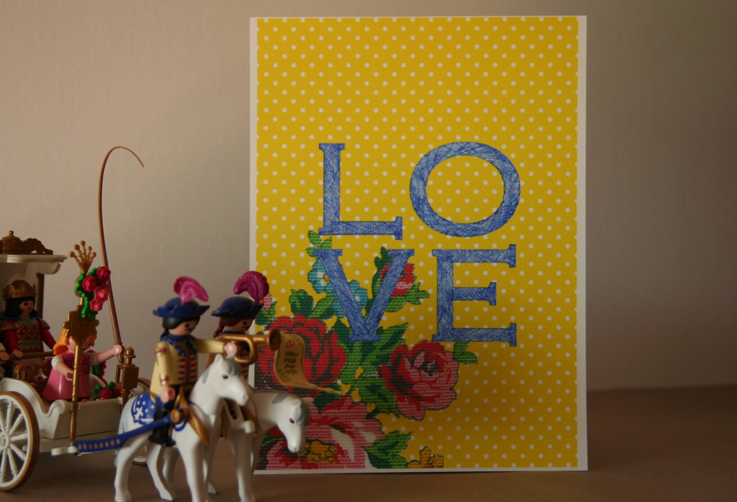 Love Typographic Illustration with Vintage Wallpaper Style Background, Size A4