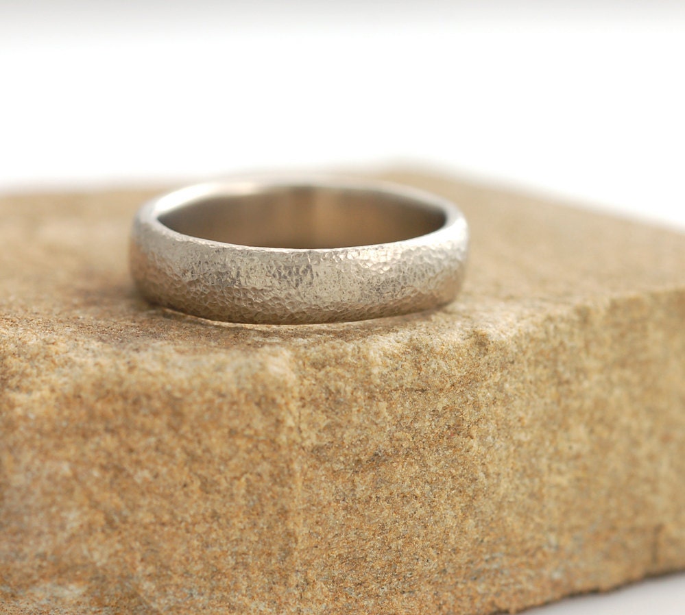 Sands of Time - 5mm 14k palladium white gold - tiny hammered texture wedding band - made to order