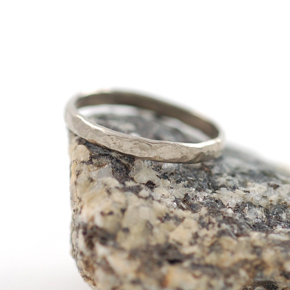 Love Rocks - 2mm 14k Palladium White Gold Hammered Wedding Band
