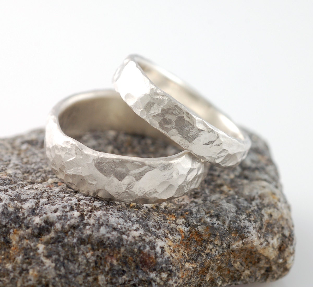 Palladium Sterling Silver Love Rocks Ring Set - 4mm and 6mm