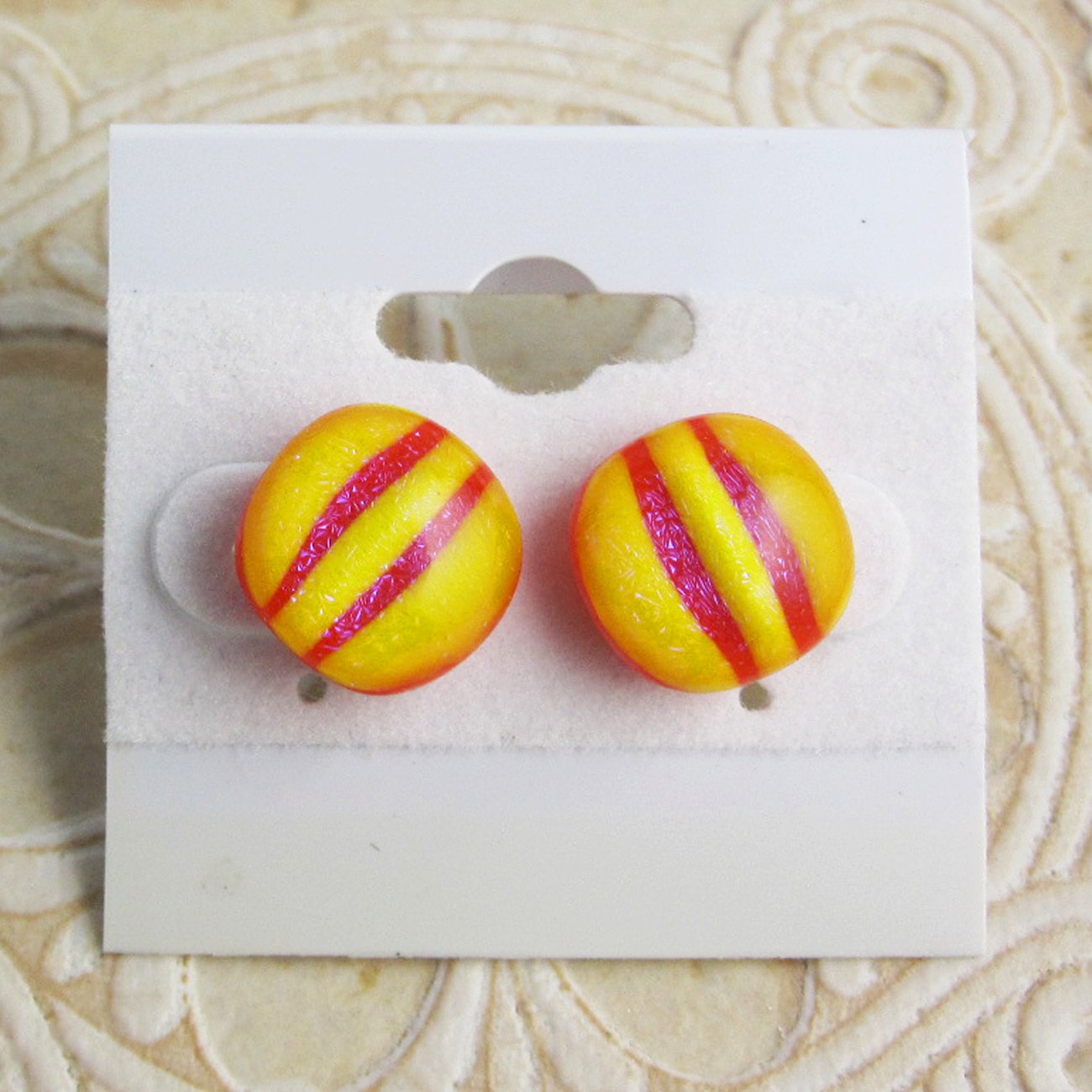Red Yellow Striped Post Earrings  - DGE 98